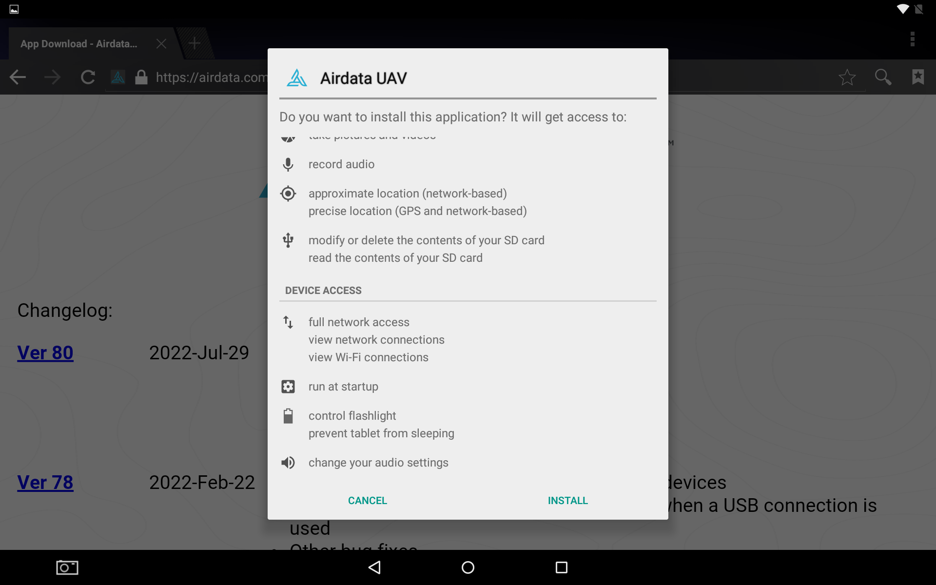 AEE Controller AirData Install Permissions Android