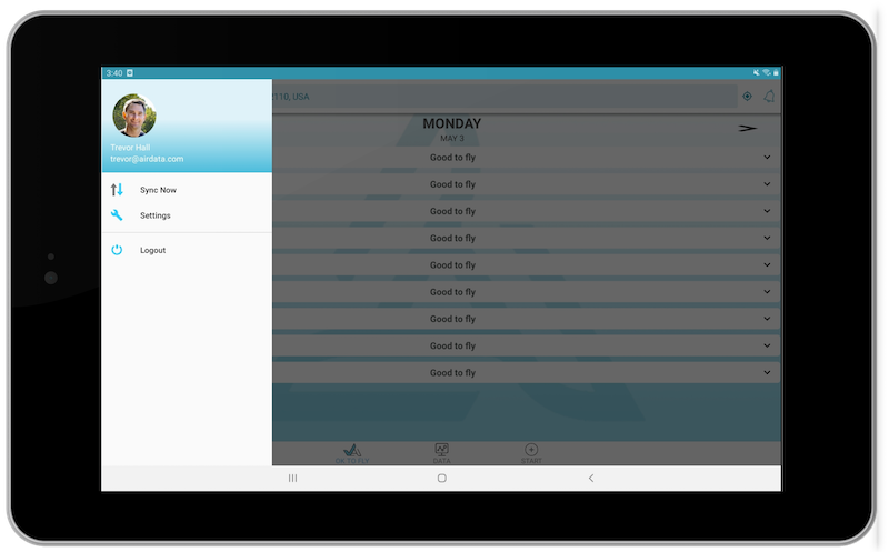 airdata app menu