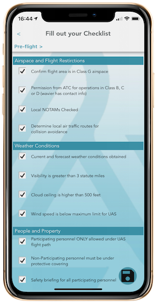 pre-flight checklist on airdata mobile app
