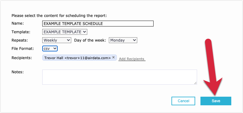 save equipment report schedule